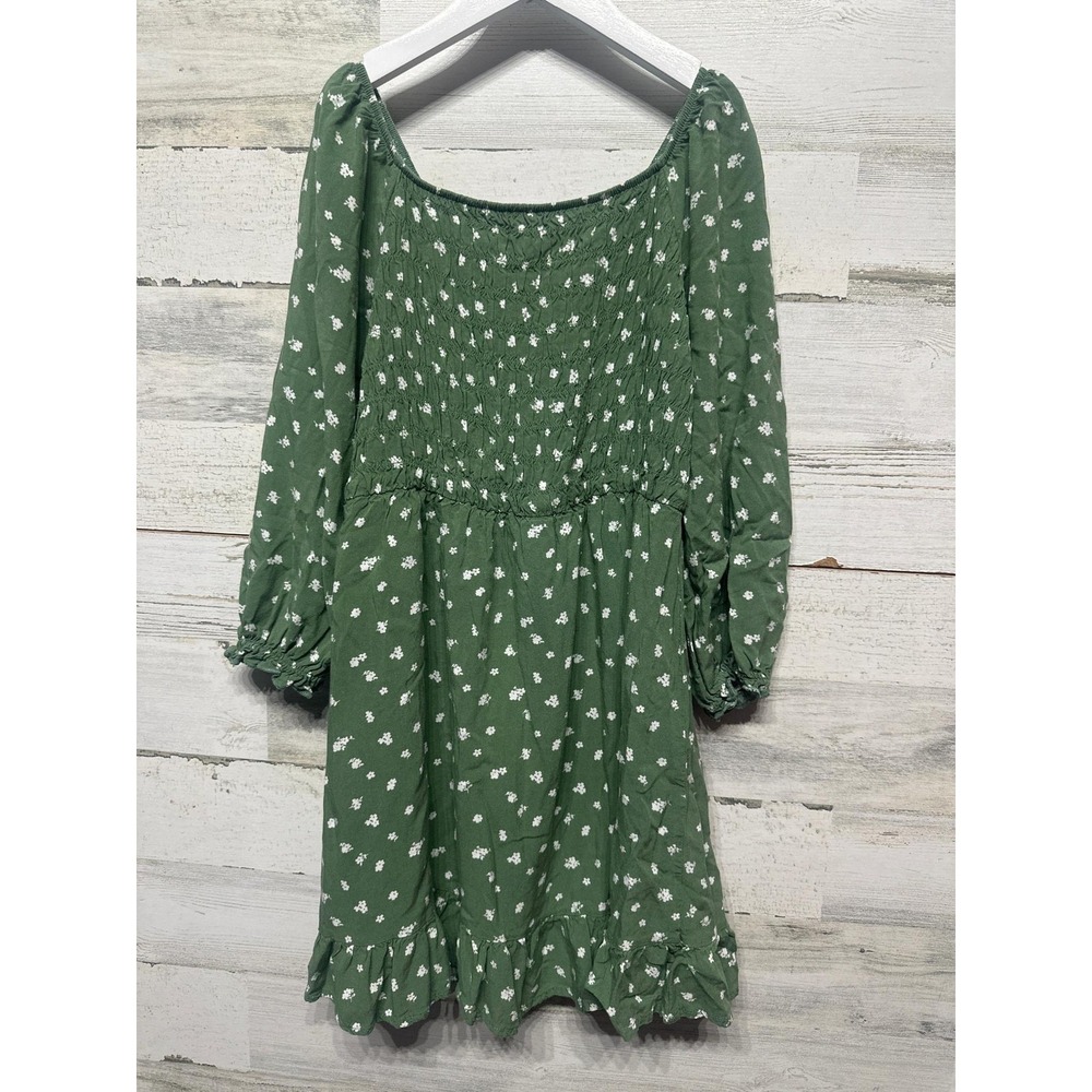 Chenault Floral Smocked Dress Girls 10 Green Long Sleeve Ruffle EUC